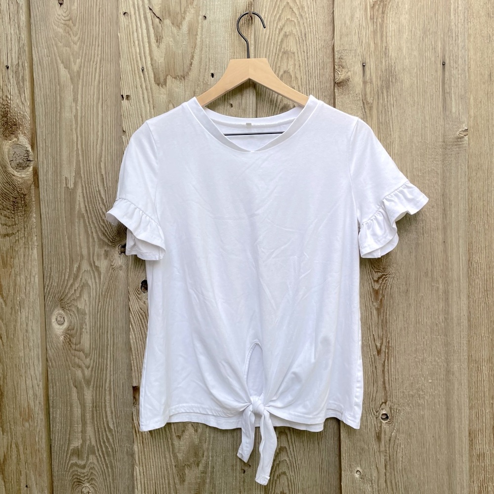 Women’s Top Dressy Casual Ruffle Front Knot Short Sleeve Blouse Size Small